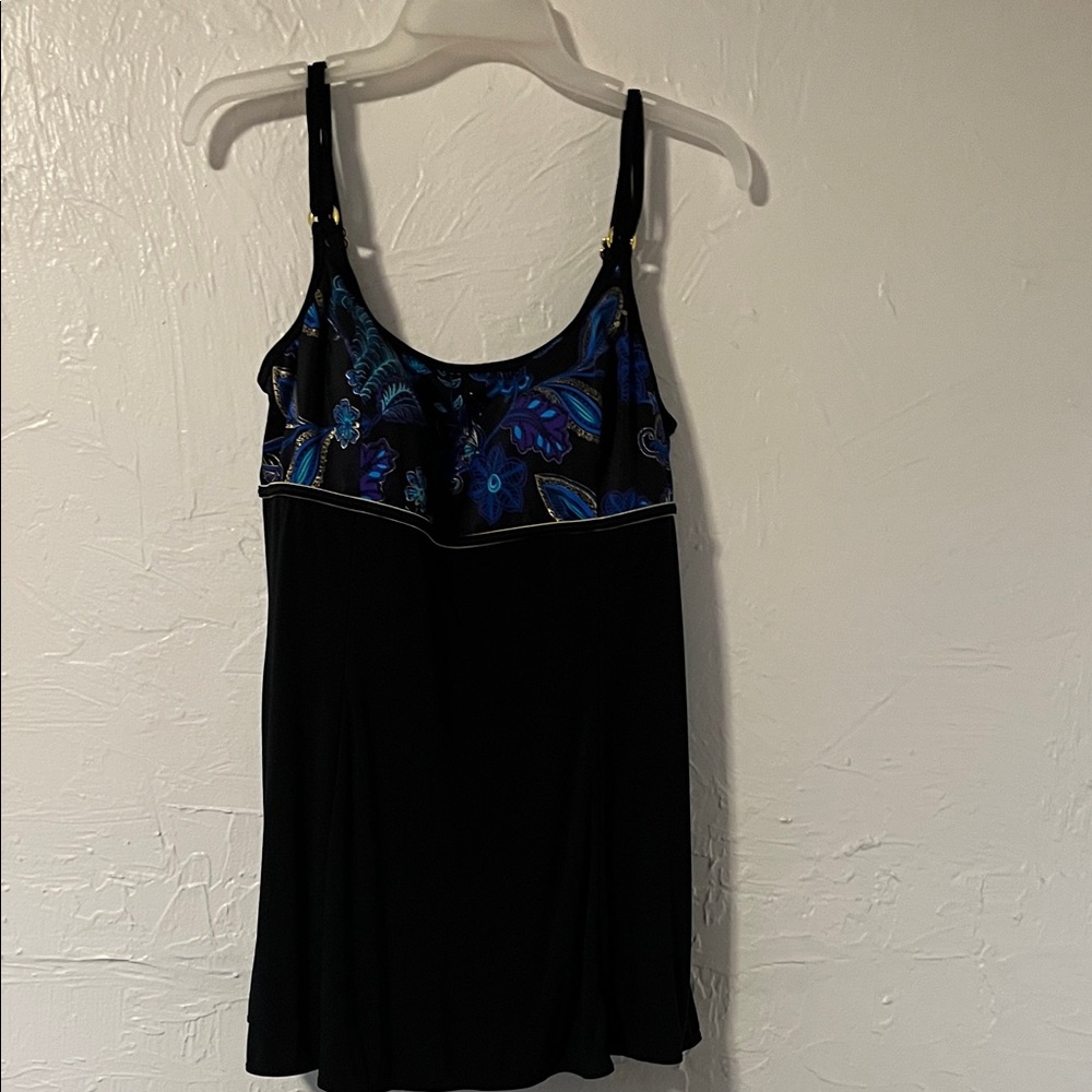 Longitude Black Swimdress with Blue Floral Bust